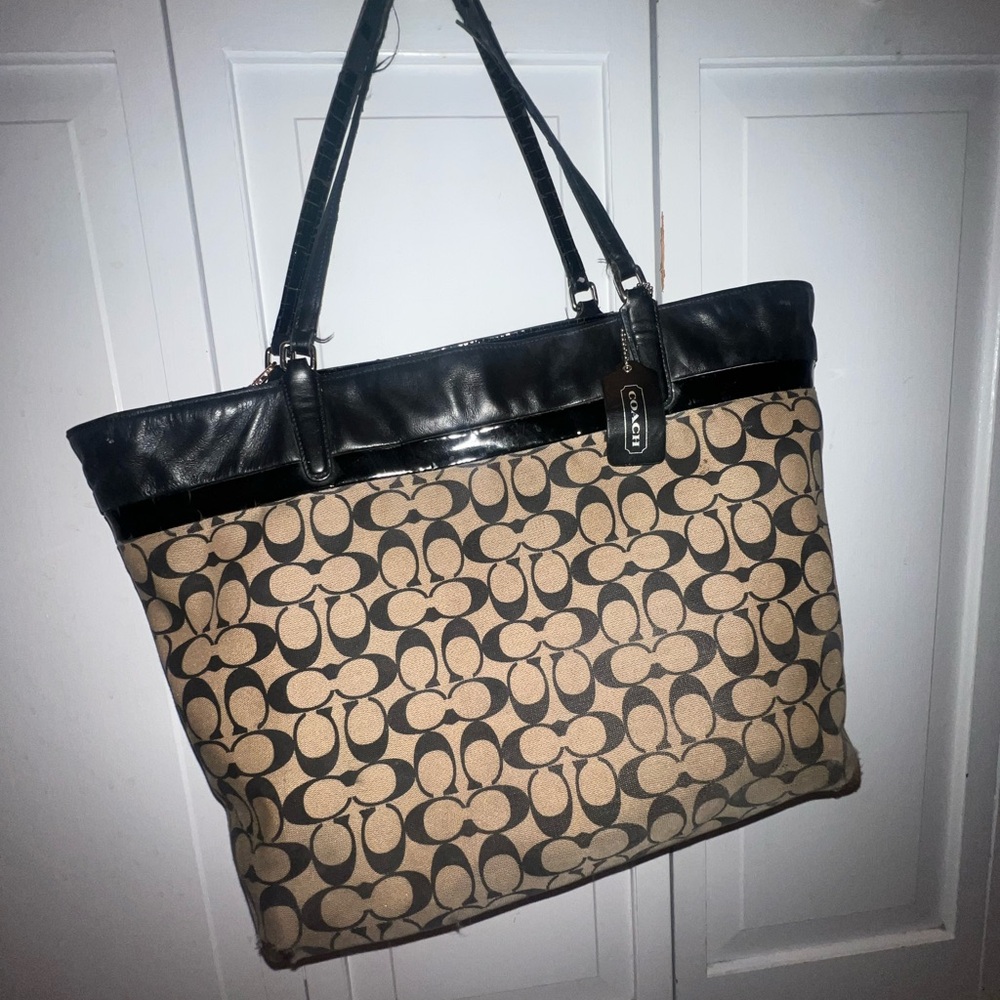 Coach Signature Canvas Tote - Black and Brown
